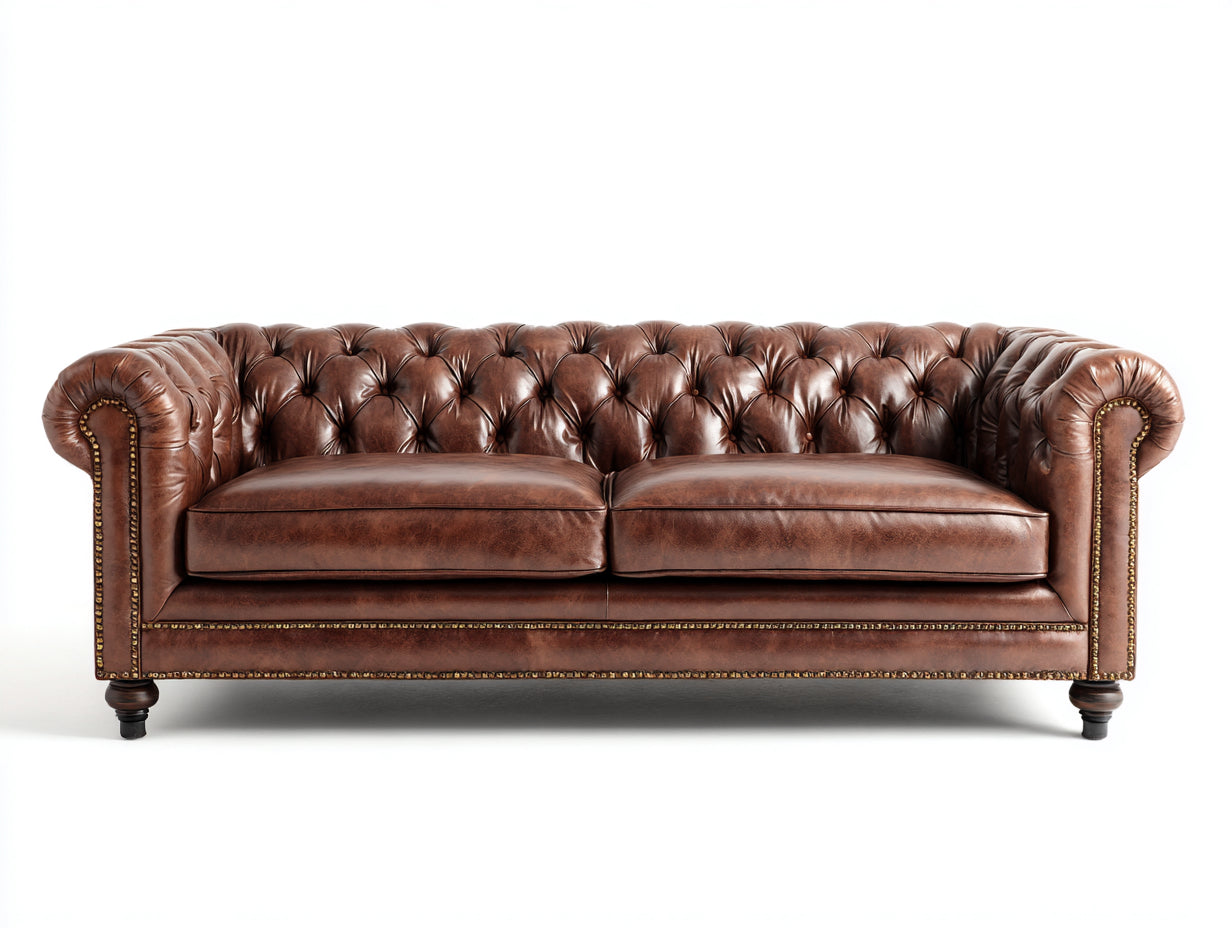 Zweisitzer Sofa Kunstleder gepolstert 220x90x78 cm - Cognacbraun - Chesterfield Design für Wohnzimmer