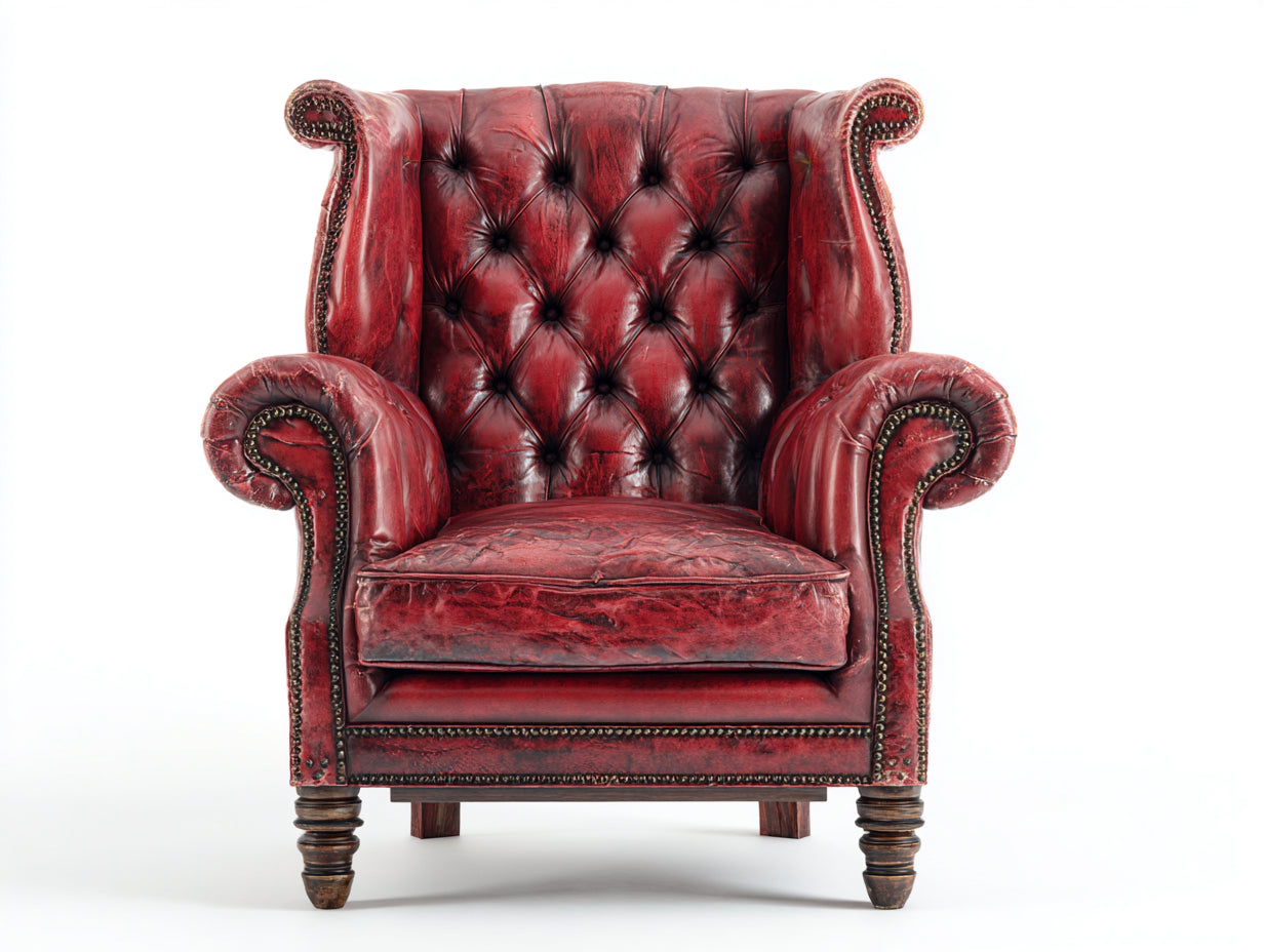 Sessel Lederoptik 96x90x108 cm - Rot und Dunkelbraun - klassischer Chesterfield Ohrensessel