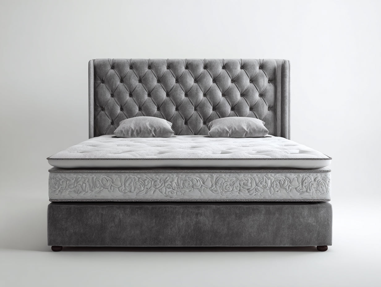 Doppelbett Stoff gepolstert 200x180x115 cm - Grau - gestepptes Kopfteil für Schlafzimmer