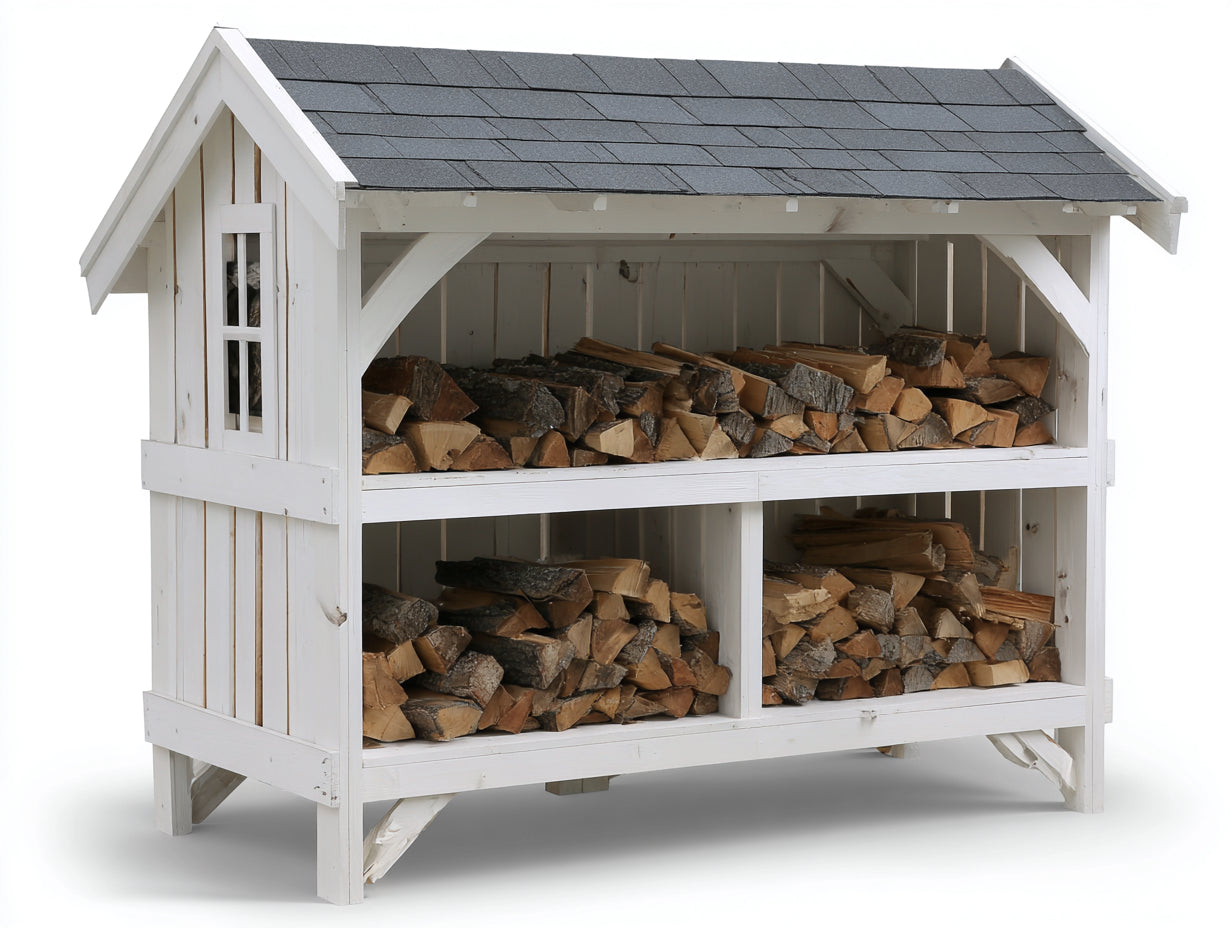 Kaminholzregal Holz 180x60x150 cm - Weiß-Anthrazit - für Garten und Terrasse - überdachtes Brennholzregal mit 3 Lagerbereichen