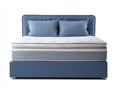 Doppelbett Stoffbezug 210x180x108 cm - Blau-Weiß - für Schlafzimmer - gepolstertes Kopfteil mit Boxspring Optik
