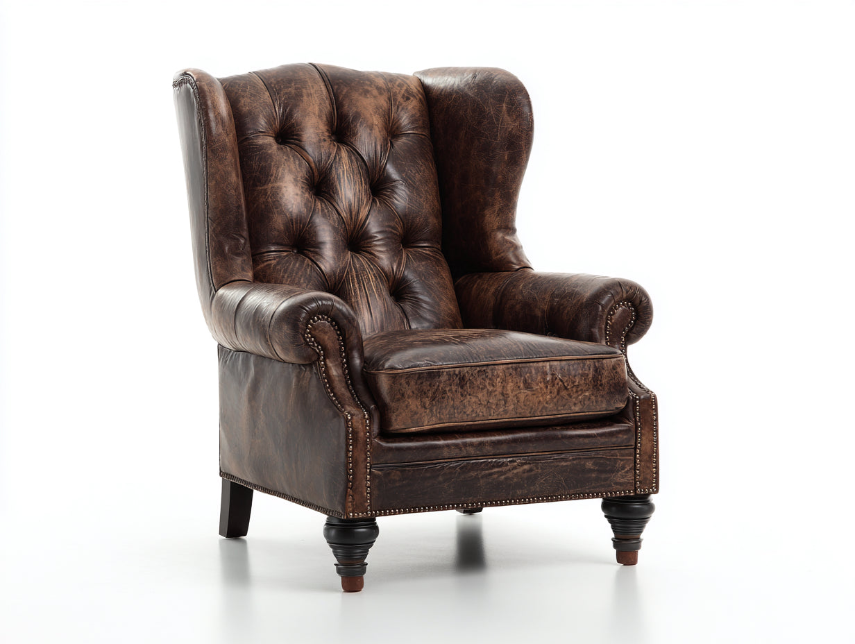 Sessel Lederoptik 86x88x108 cm - Dunkelbraun-Schwarz - für Wohnzimmer - Ohrensessel mit Knopfheftung