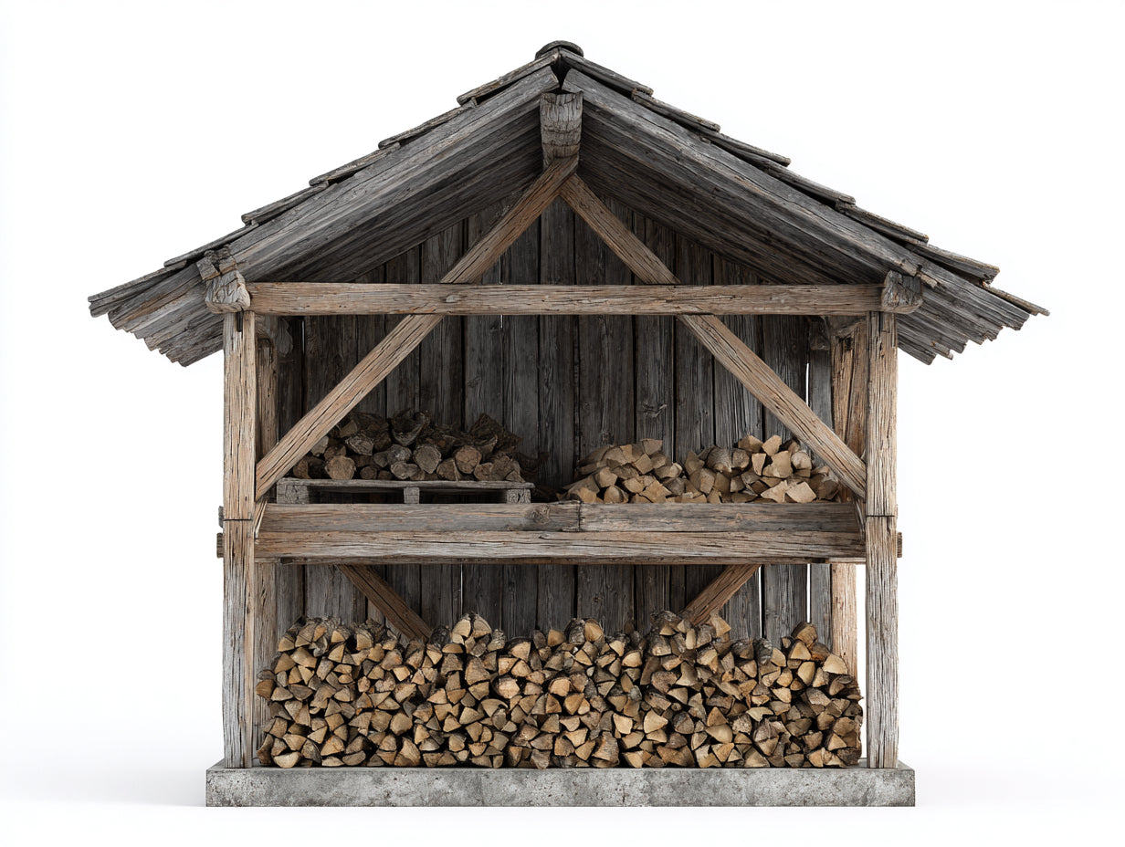 Kaminholzregal aus Massivholz 220 x 85 x 230 cm - Naturbraun - Rustikales Design mit Satteldach