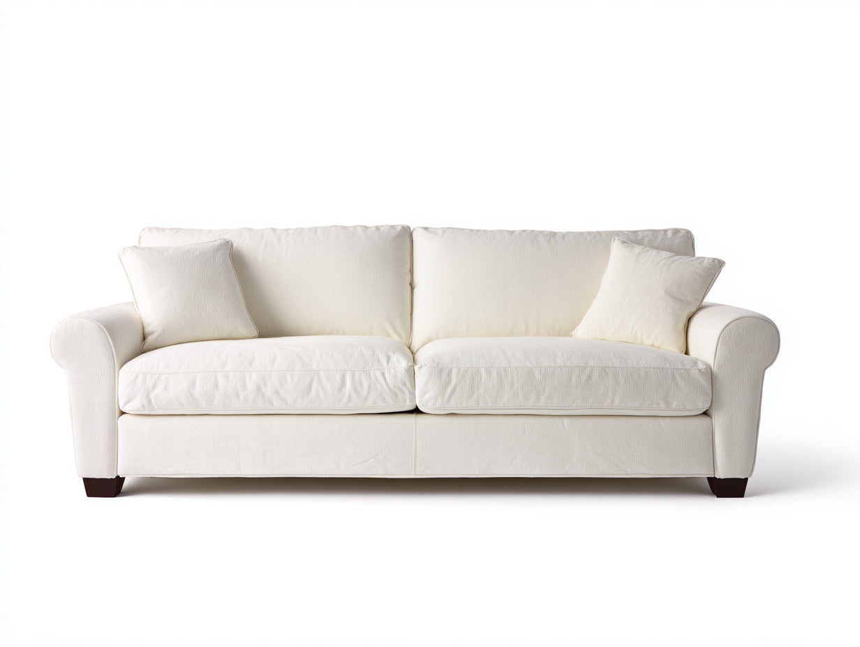 Zweisitzer Sofa Stoffbezug 185x90x86 cm - Cremeweiß-Dunkelbraun - für Wohnzimmer - klassisches Design mit gerollten Armlehnen
