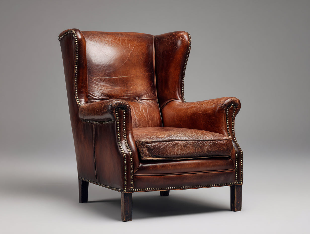 Sessel Kunstleder 85x90x110 cm - Braun - Ohrensessel mit Ziernägeln