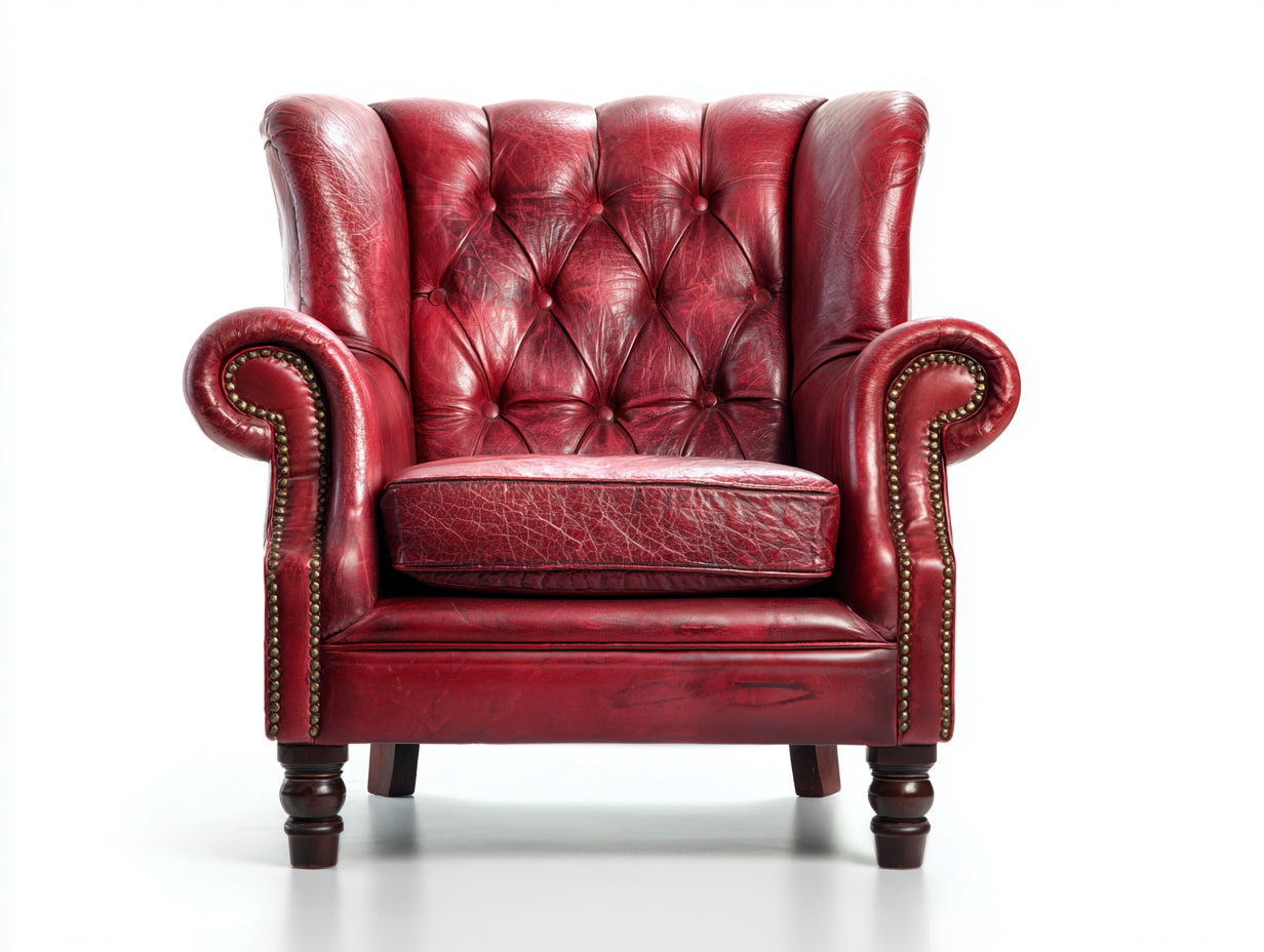 Sessel Kunstleder 90x92x105 cm - Rot - Chesterfield Ohrensessel mit Ziernägeln