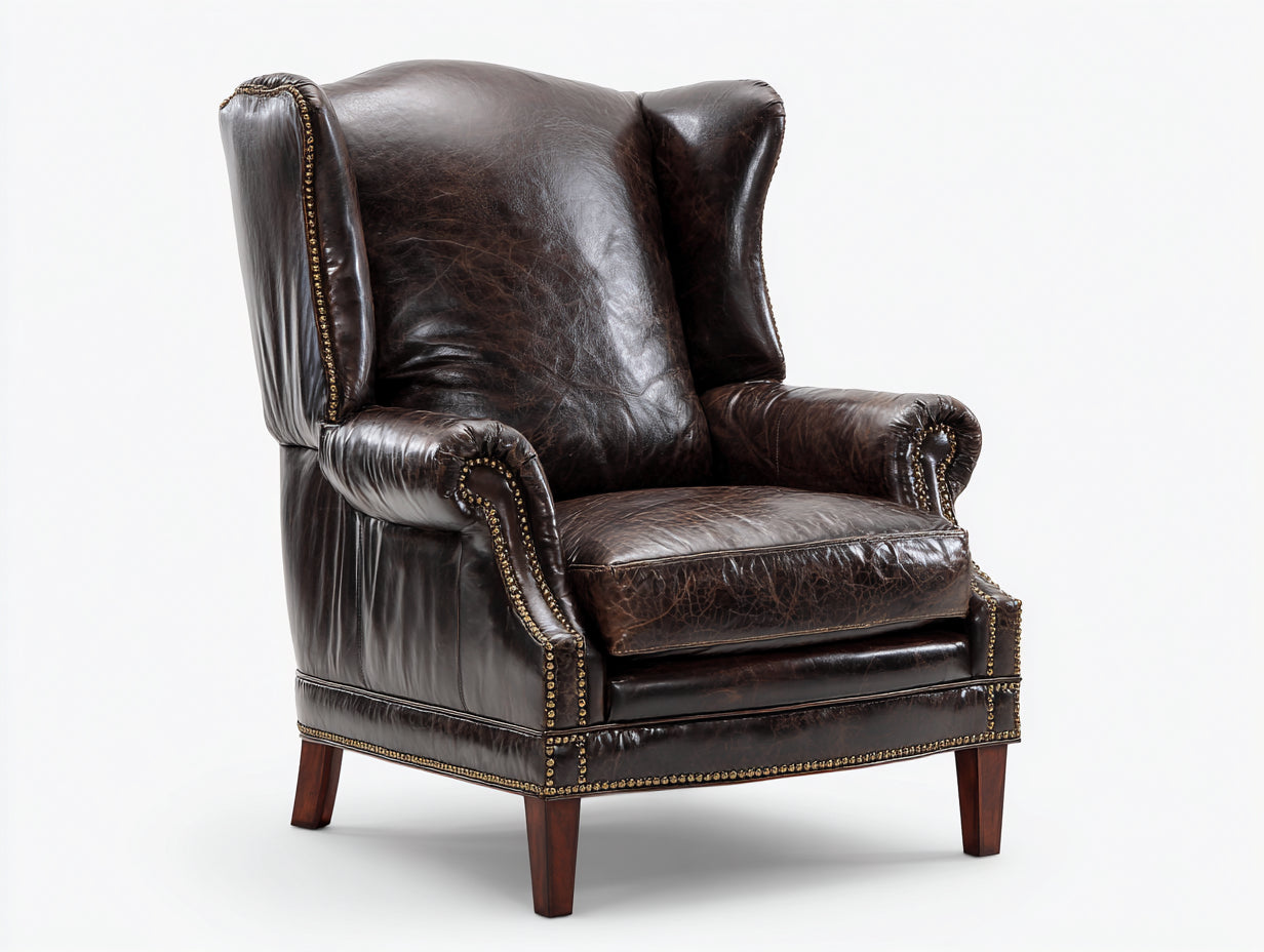 Sessel Lederoptik 88x86x112 cm Dunkelbraun für Wohnzimmer - Klassischer Ohrensessel mit Ziernägeln