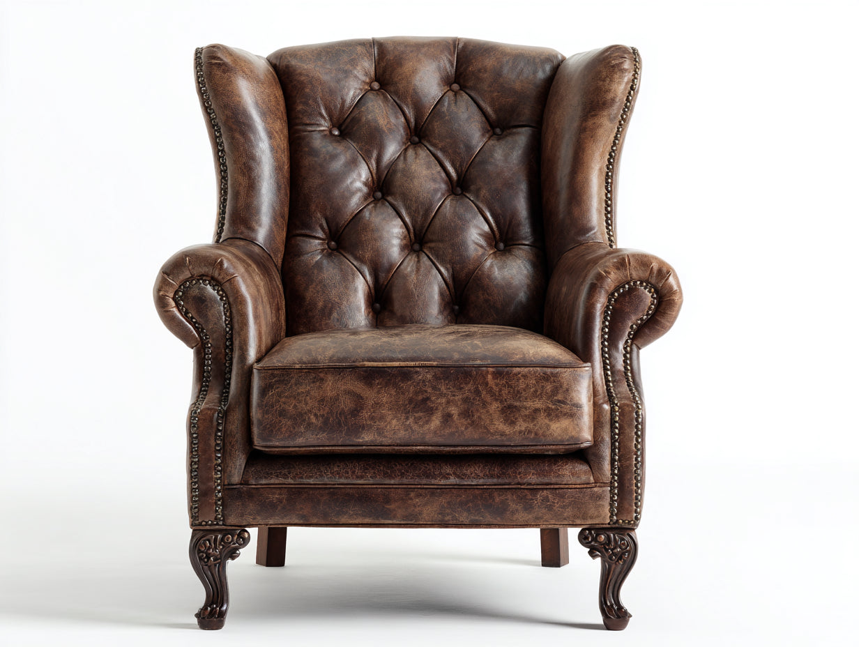 Sessel Lederoptik 88x90x109 cm - Dunkelbraun-Schwarz - für Wohnzimmer - Ohrensessel mit Knopfheftung und Ziernieten