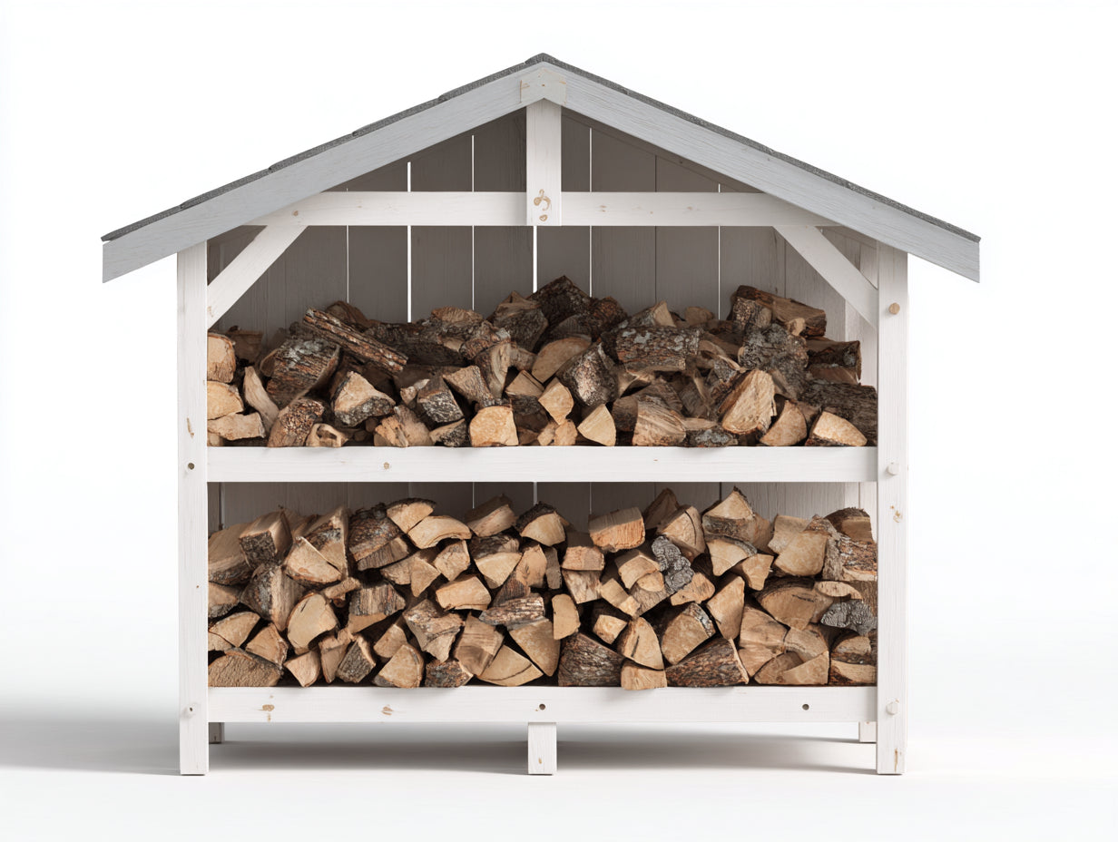 Kaminholzregal Holz 170x55x160 cm - Weiß-Anthrazit - für Garten und Terrasse - überdachtes Design mit 2 Ebenen