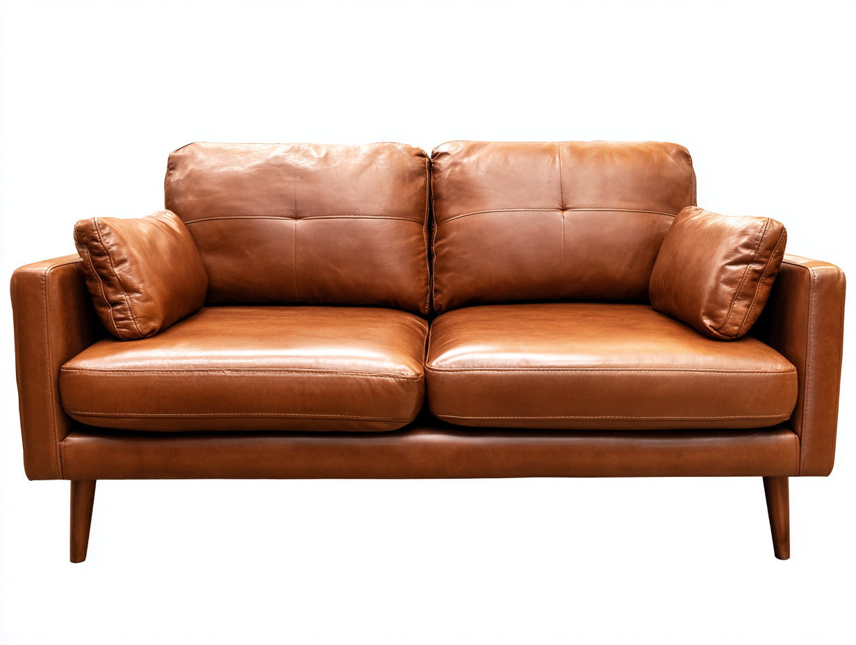 Zweisitzer Sofa Kunstleder gepolstert 210x90x84 cm - Cognacbraun - modernes Design für Wohnzimmer