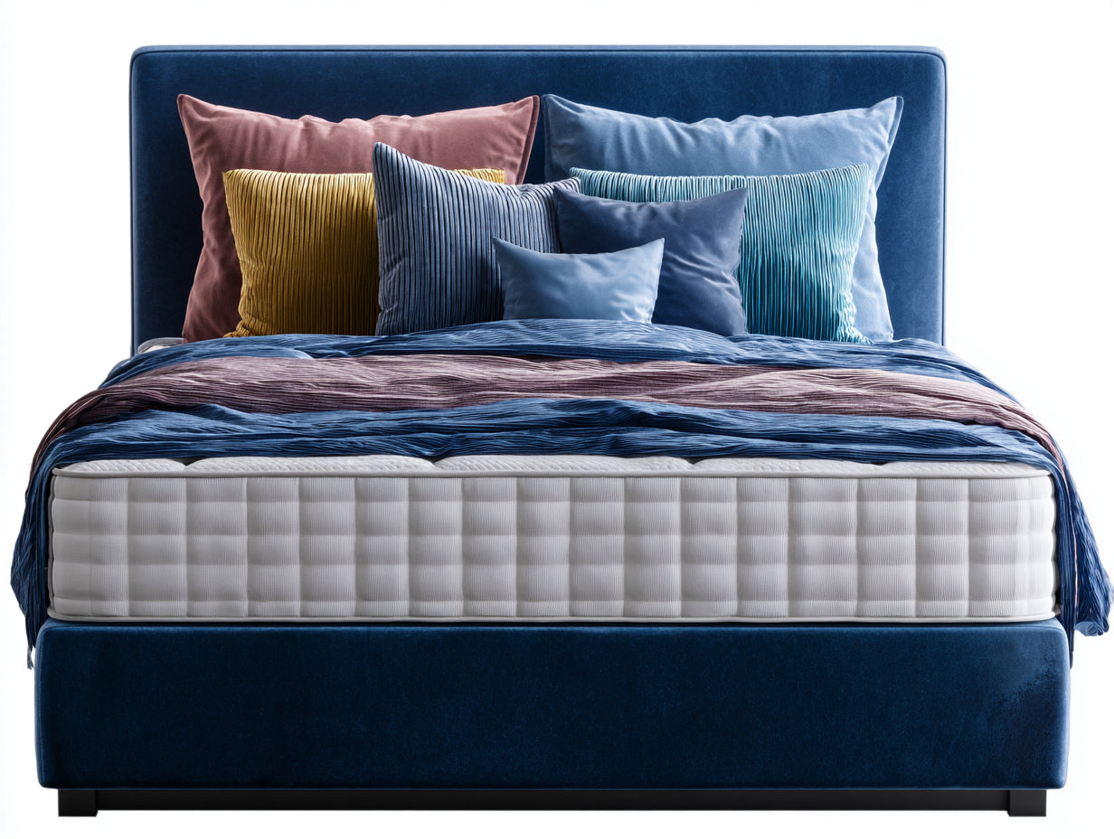 Doppelbett Stoff gepolstert 200x180x105 cm - Blau - modernes Kopfteil für Schlafzimmer