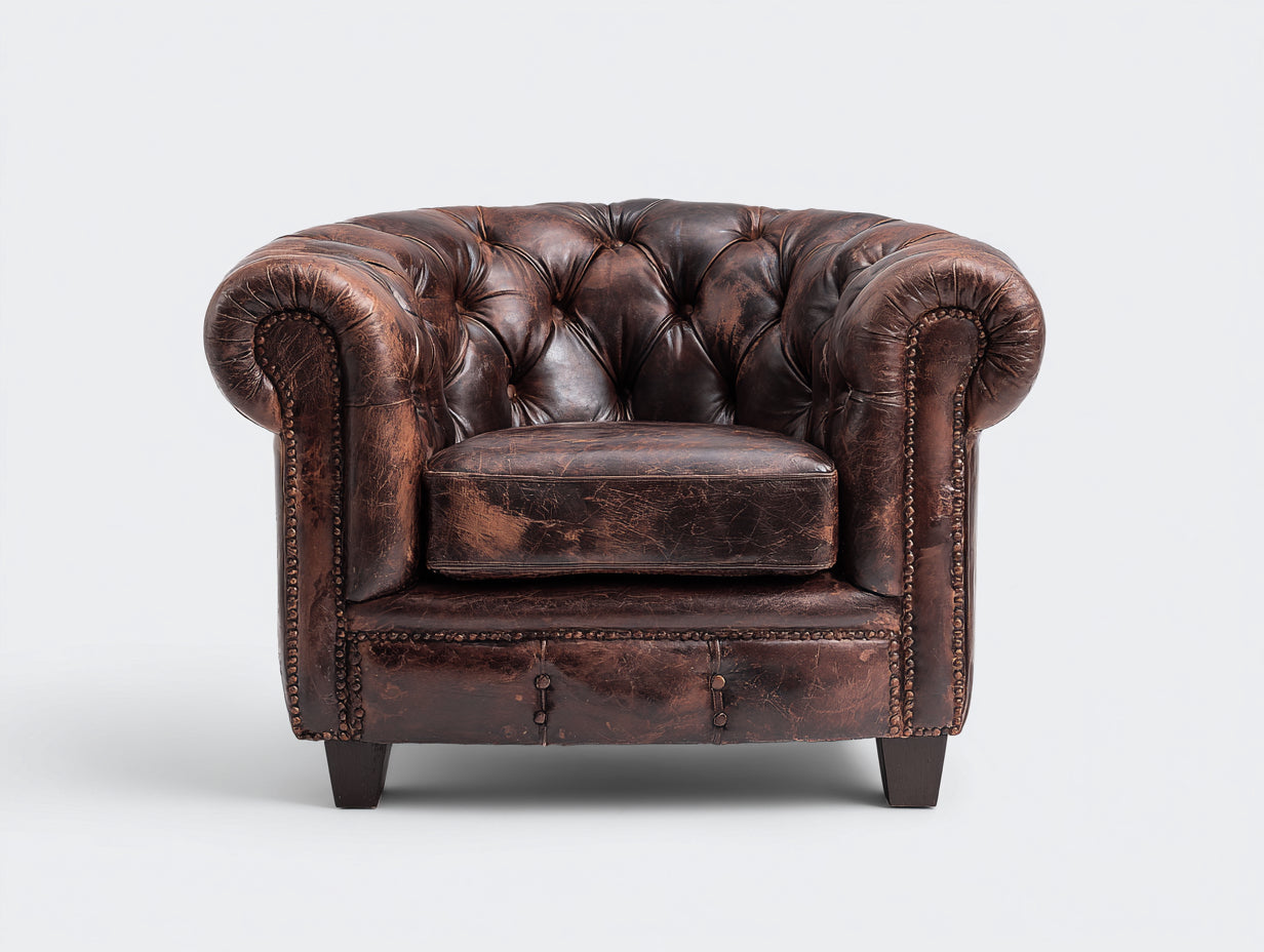 Sessel Kunstleder gepolstert 110x90x76 cm - Dunkelbraun - Chesterfield Design für Wohnzimmer