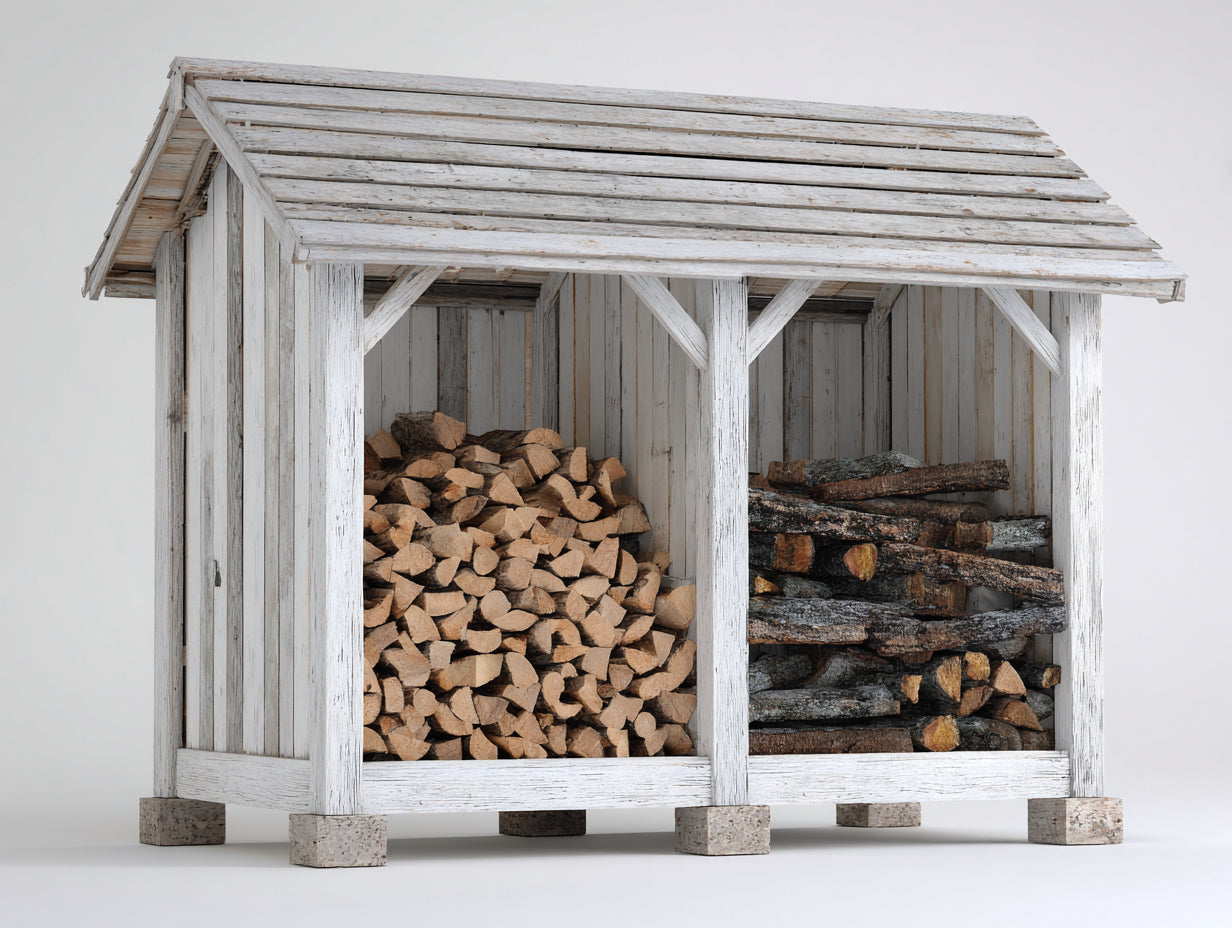 Kaminholzregal aus Holz 220 x 85 x 190 cm - Weiß - Überdachtes Brennholzregal mit zwei Fächern für den Außenbereich