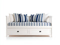 Schlafsofa Holzrahmen 200x90x86 cm - Weiß und Blau - Tagesbett mit 2 Schubladen