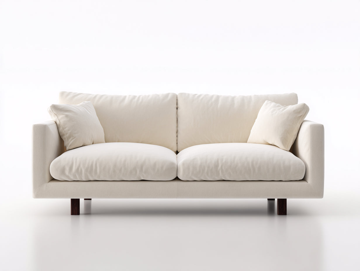 Zweisitzer Sofa Stoff 200x90x82 cm - Cremeweiß-Dunkelbraun - modernes Sofa mit Holzbeinen