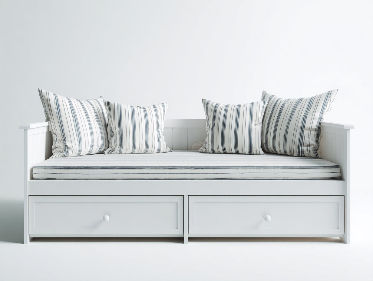 Schlafsofa Holzwerkstoff 205x95x88 cm Weiß für Gästezimmer - Landhaus Design mit 2 Schubladen