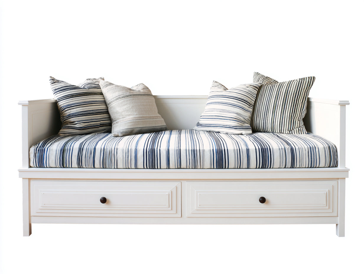 Schlafsofa Holz 200x90x82 cm - Weiß-Blau - mit 2 Schubladen im Landhausstil