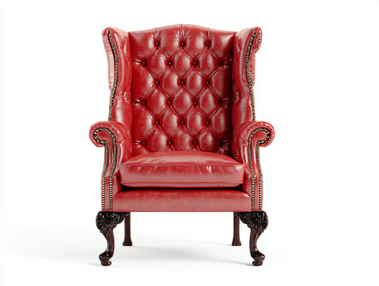 Sessel Lederoptik 85x82x110 cm Rot für Wohnzimmer - Klassischer Ohrensessel mit Knopfheftung