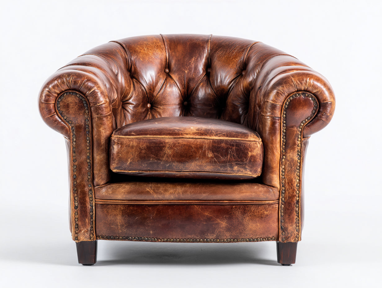 Sessel Lederoptik 92x86x78 cm Cognacbraun für Wohnzimmer - Chesterfield Design mit Ziernägeln
