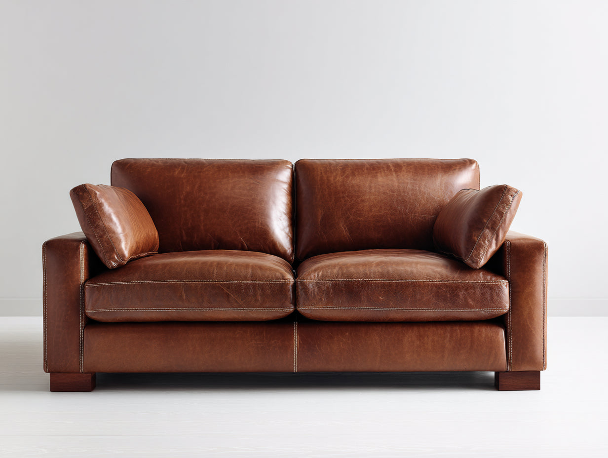 Zweisitzer Sofa Lederbezug 190x90x85 cm - Cognacbraun-Dunkelbraun - für Wohnzimmer - modernes Design mit breiten Armlehnen