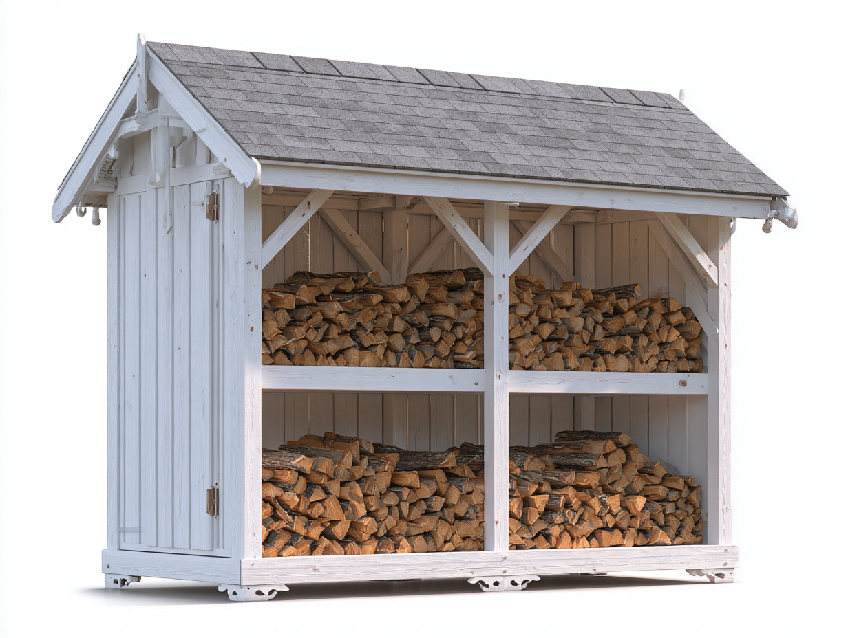 Kaminholzregal Holz 250x80x220 cm - Weiß-Grau - überdacht mit Satteldach