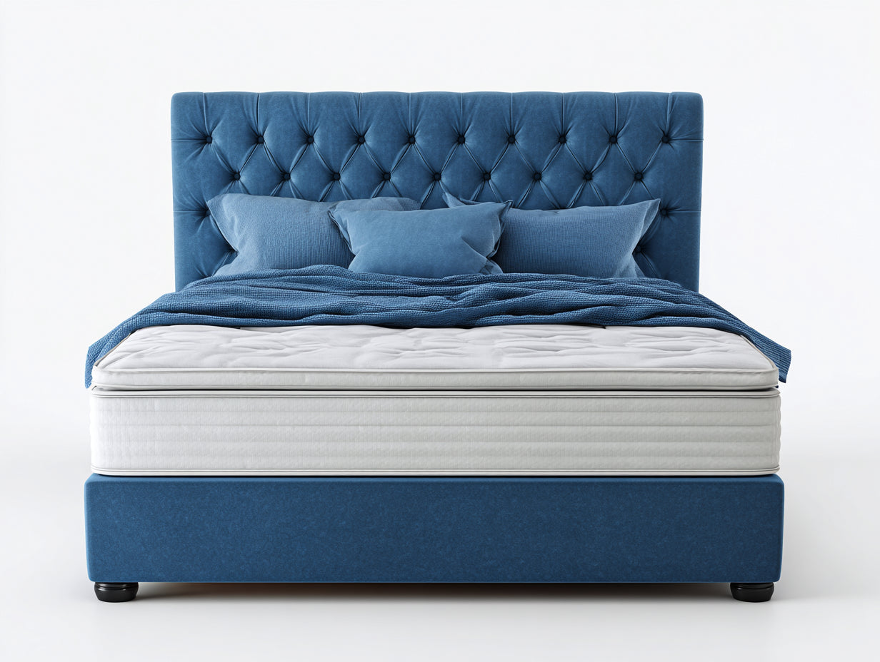 Doppelbett Polsterbett 210x190x120 cm - Blau - mit gestepptem Chesterfield Kopfteil